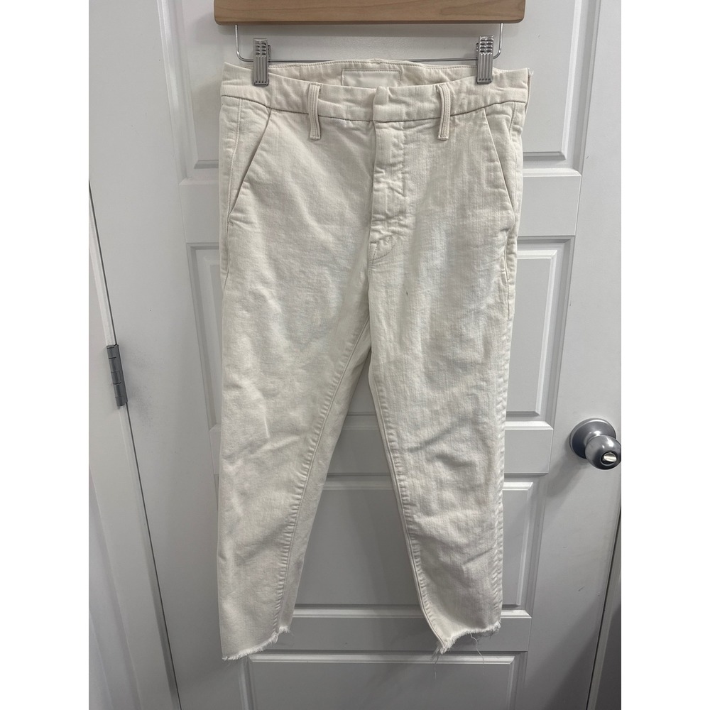 Mother‎ Superior Shaker Prep Fray Off White high rise Denim Trousers Pants